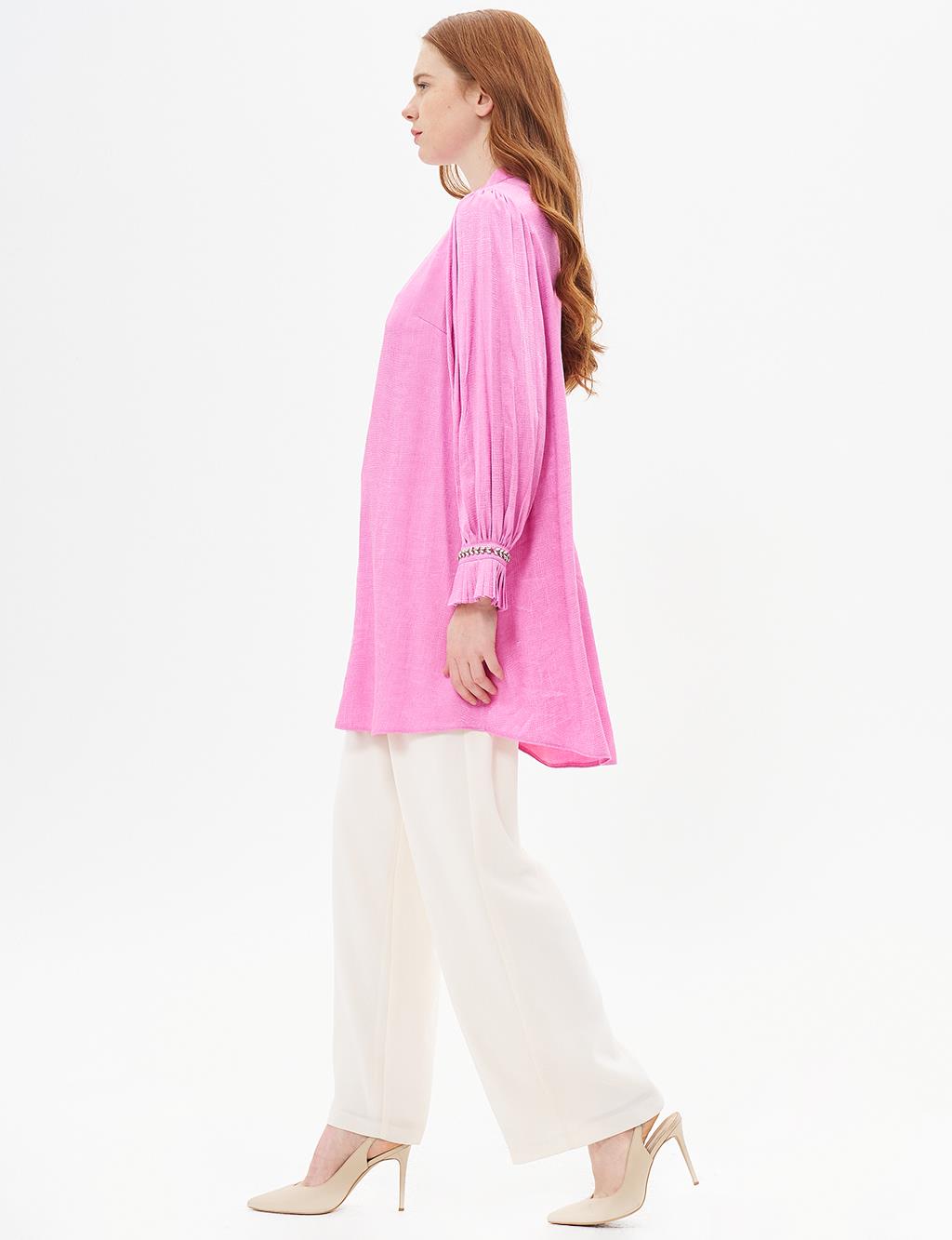 Satin Tunic with Pleated Ankles Candy Pink