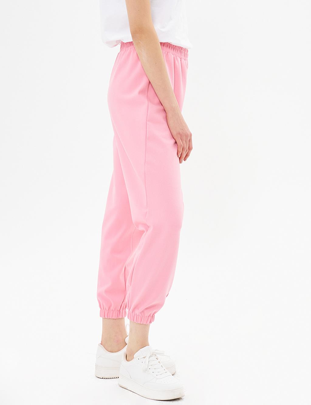 Beli Lastikli Dokulu Jogger Pantolon Pembe