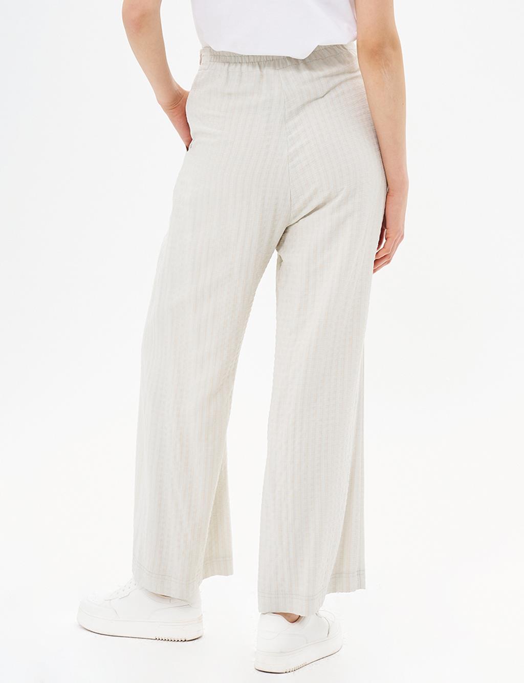 Elastic Waist Tassel Trousers Cream