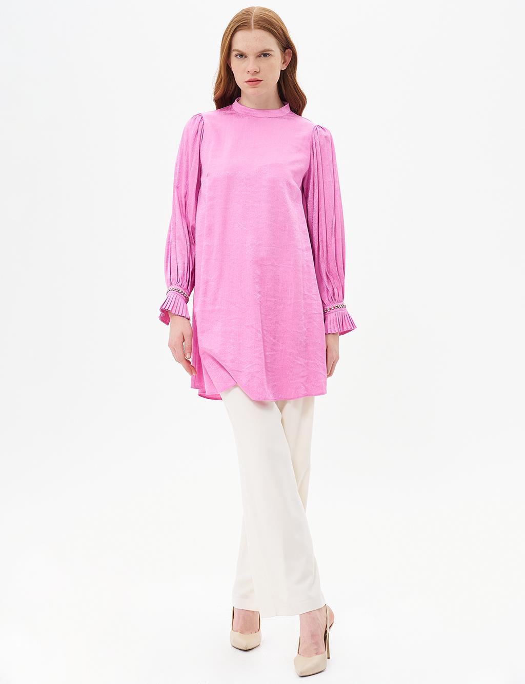 Satin Tunic with Pleated Ankles Candy Pink