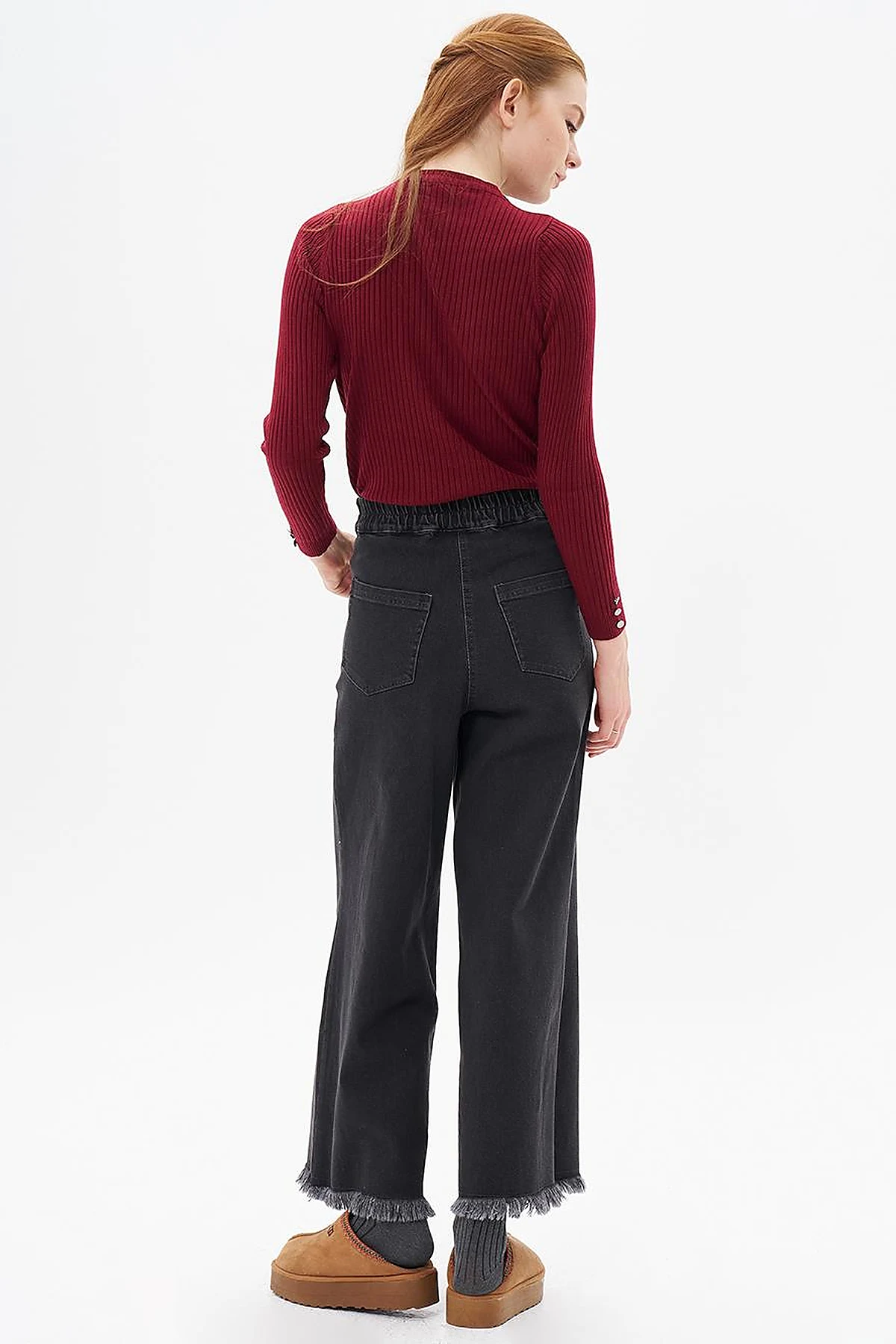 Fringed Denim Trousers Gray