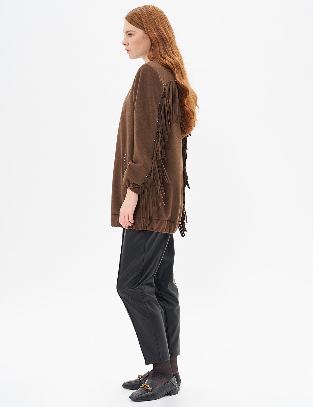 Suede Jacket with Tassel Detail on the Back Brown