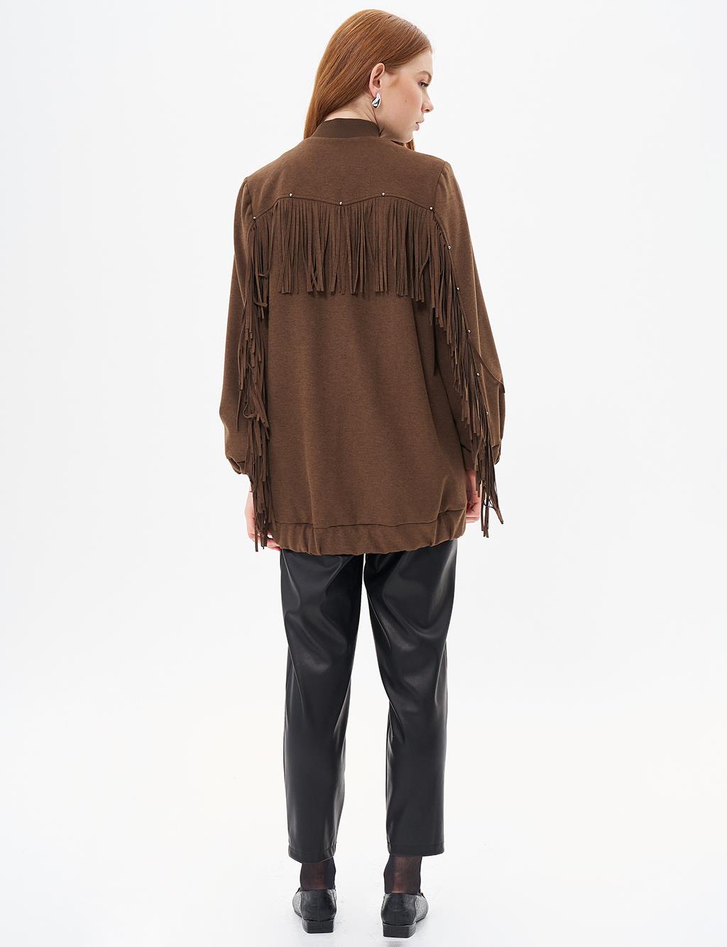 Suede Jacket with Tassel Detail on the Back Brown