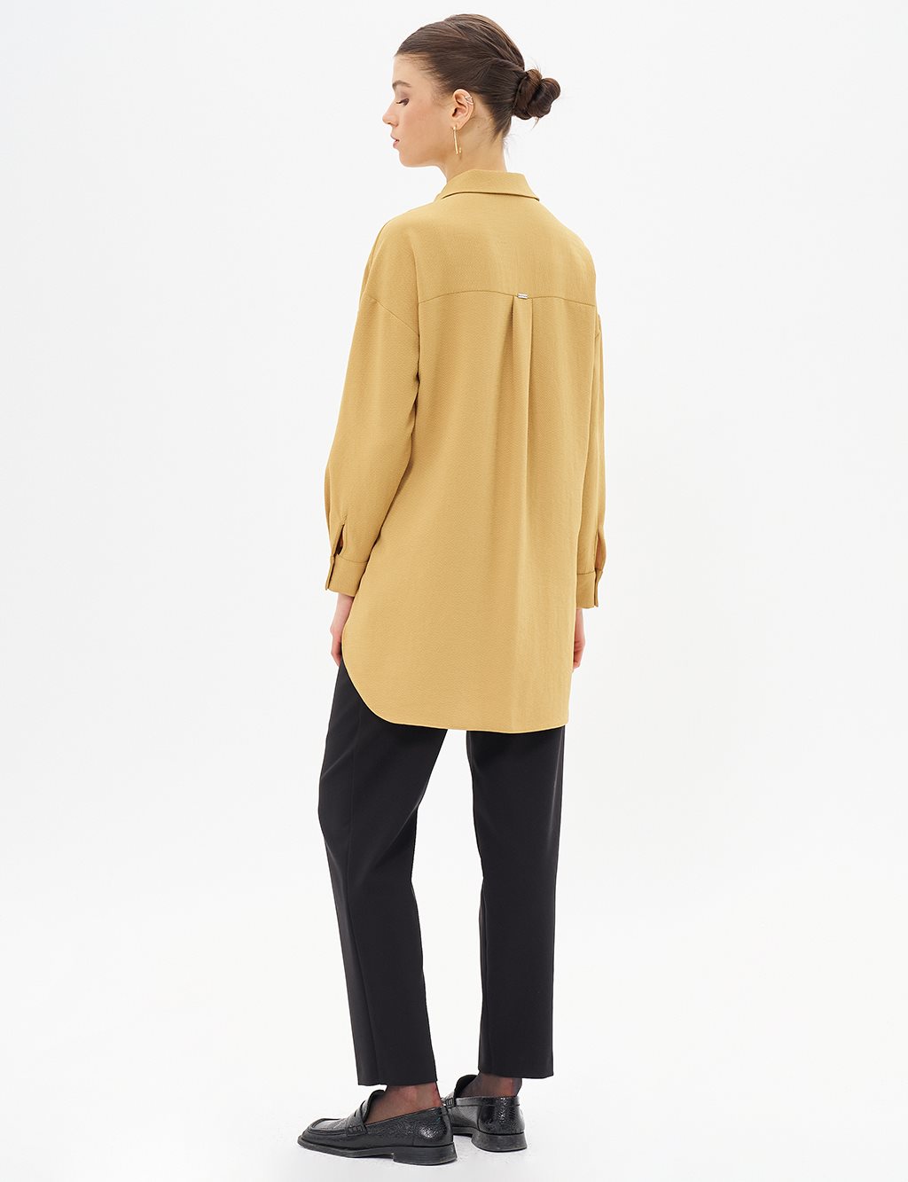 Shirt Collar Tunic with Stripe Detail Mustard