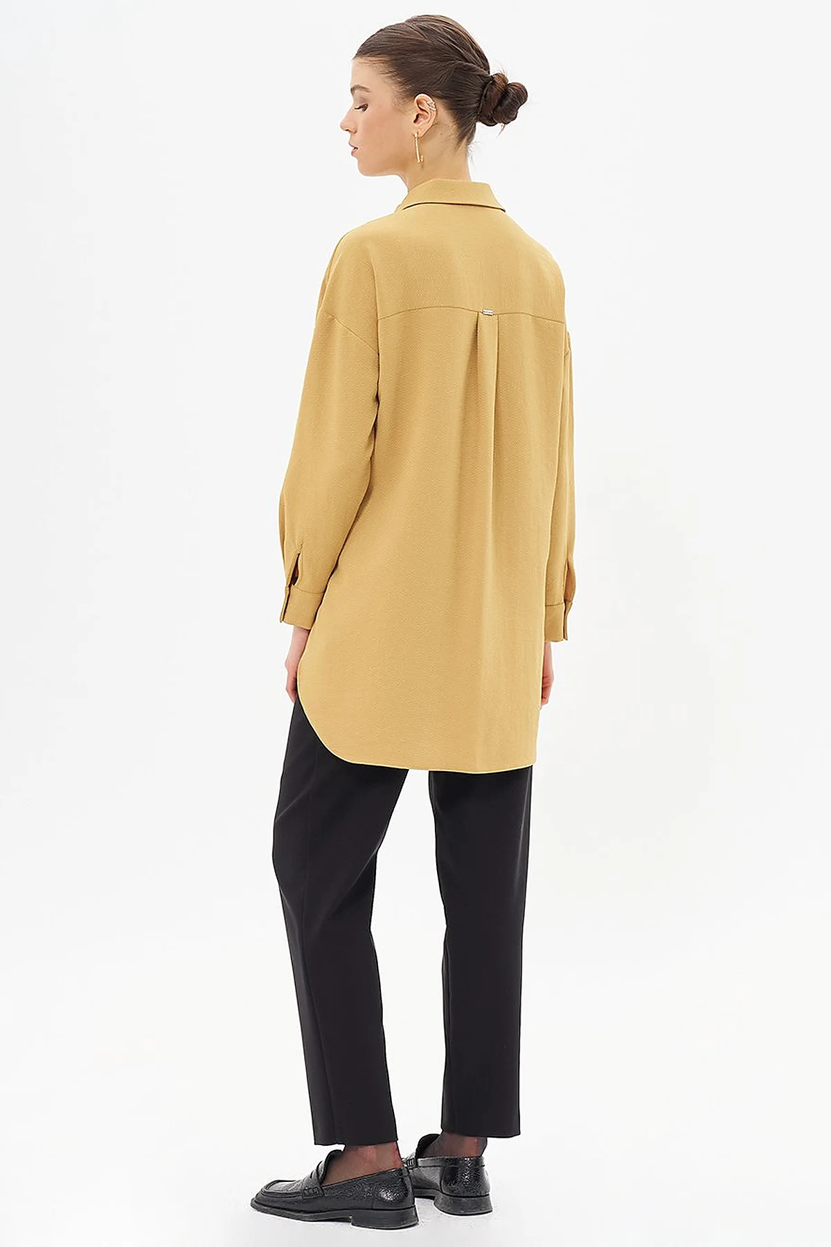 Shirt Collar Tunic with Stripe Detail Mustard