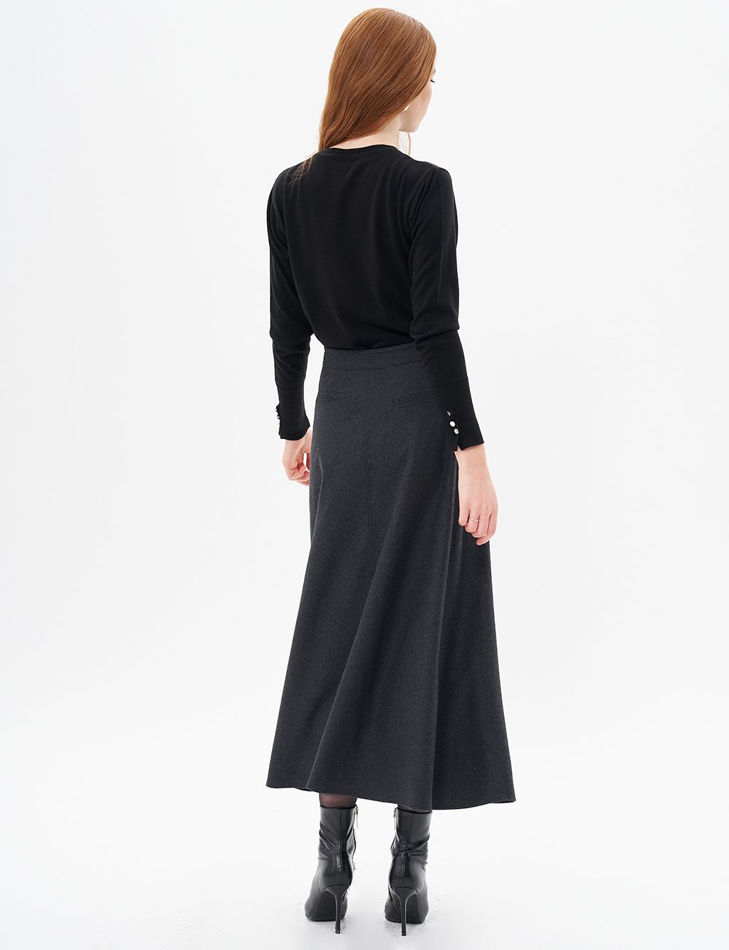 Zipper Detailed Felt Skirt Smokey