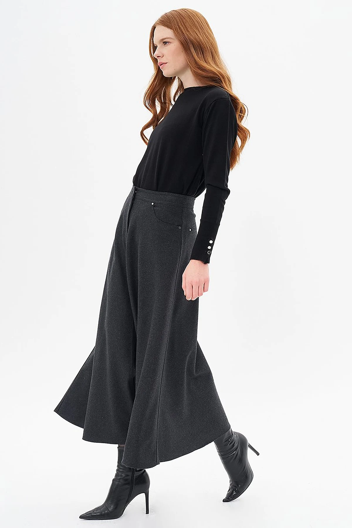 Zipper Detailed Felt Skirt Smokey