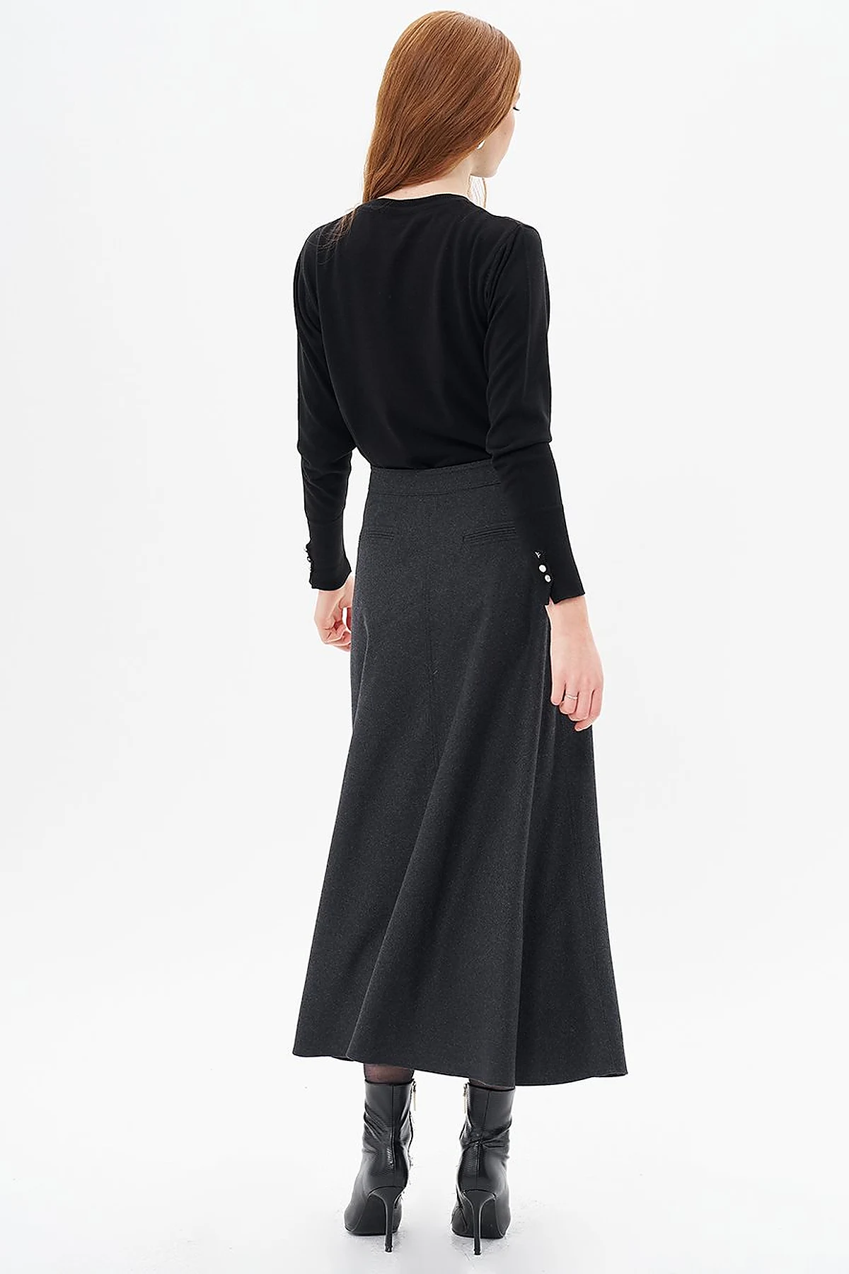Zipper Detailed Felt Skirt Smokey
