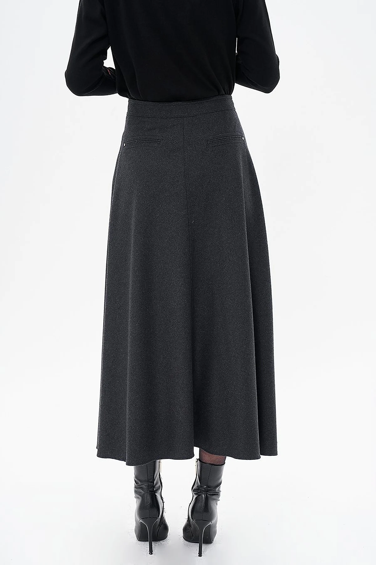 Zipper Detailed Felt Skirt Smokey