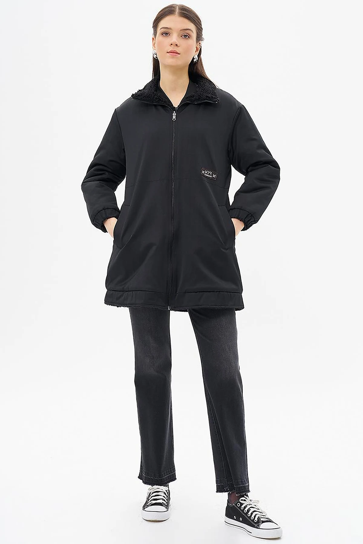 Reversible Faux Fur Coat in Black