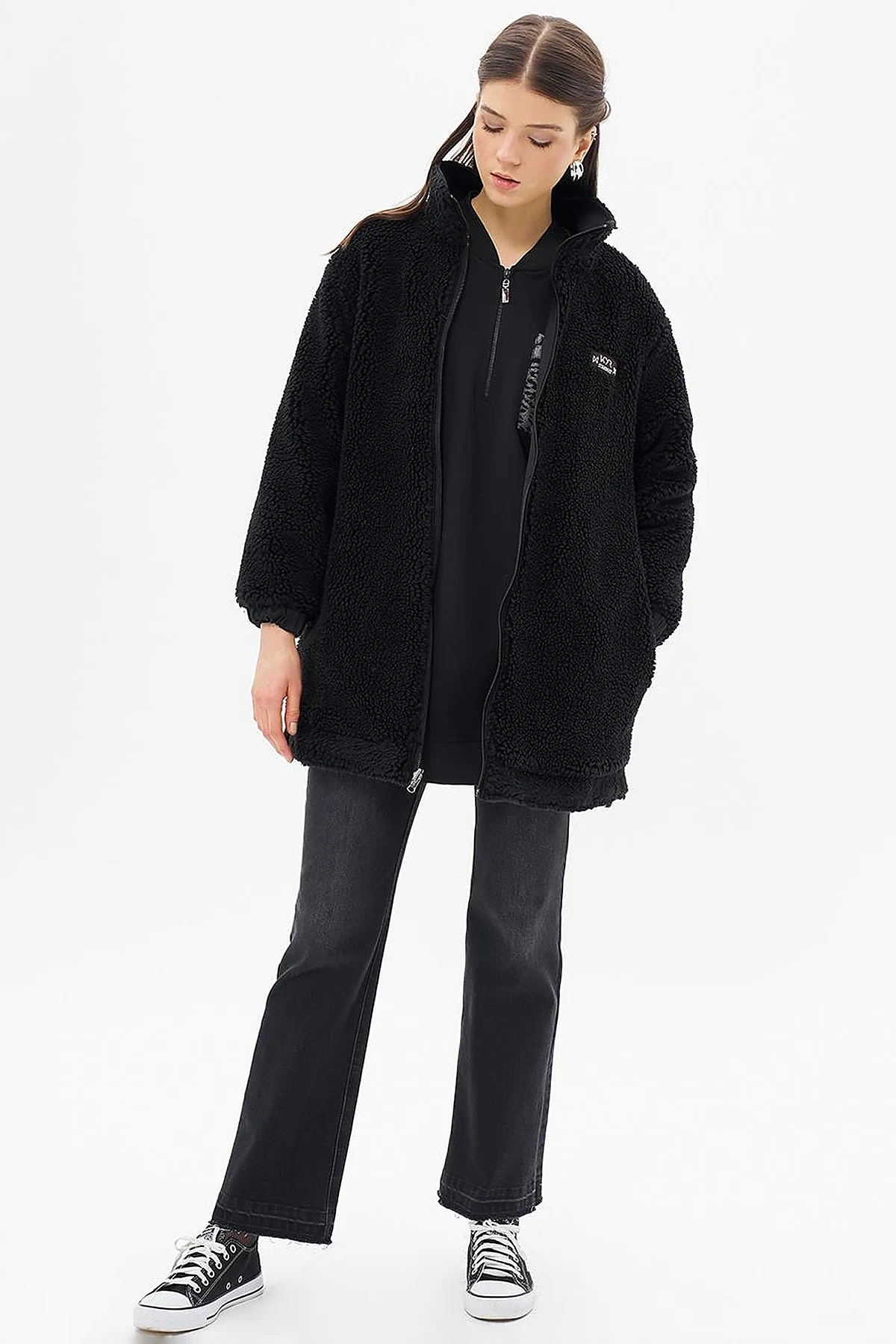 Reversible Faux Fur Coat in Black