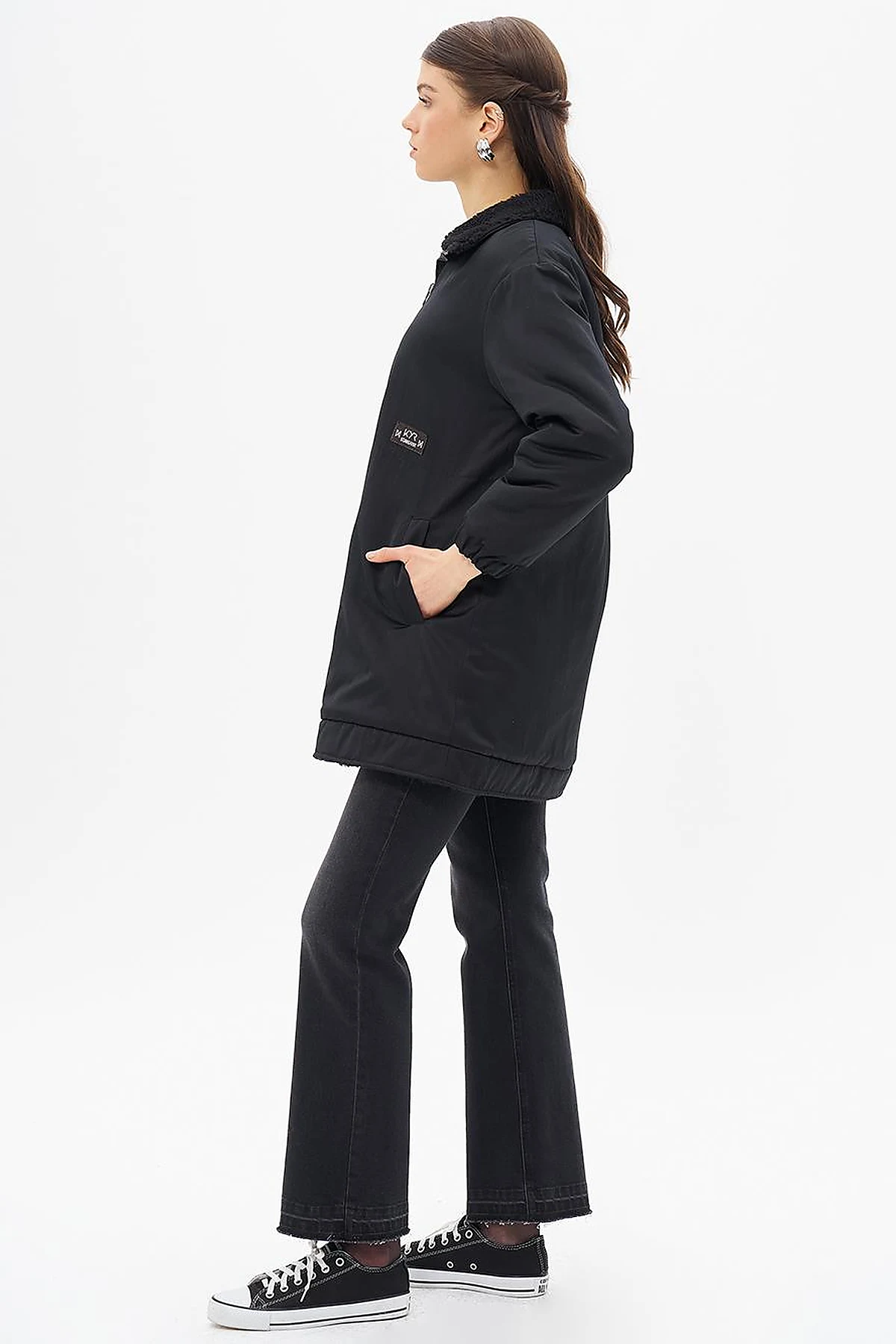 Reversible Faux Fur Coat in Black