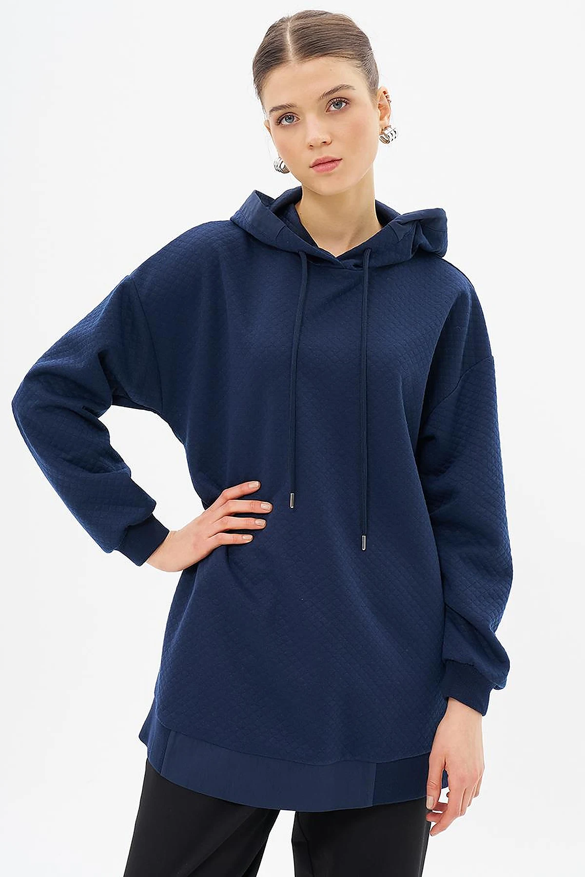 Quilted Sweatshirt Dark Navy Blue