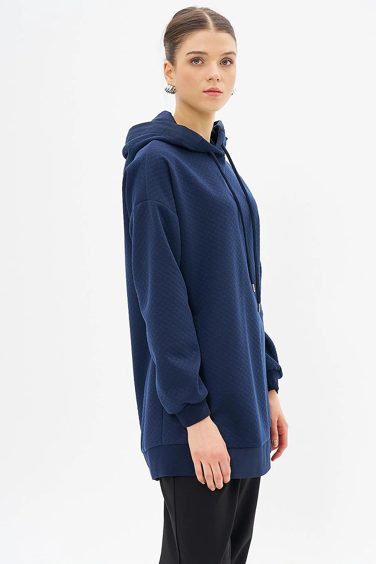 Quilted Sweatshirt Dark Navy Blue