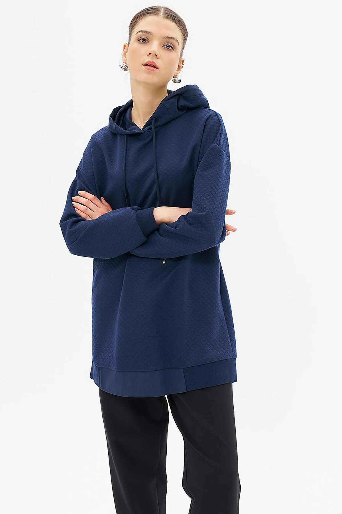 Quilted Sweatshirt Dark Navy Blue