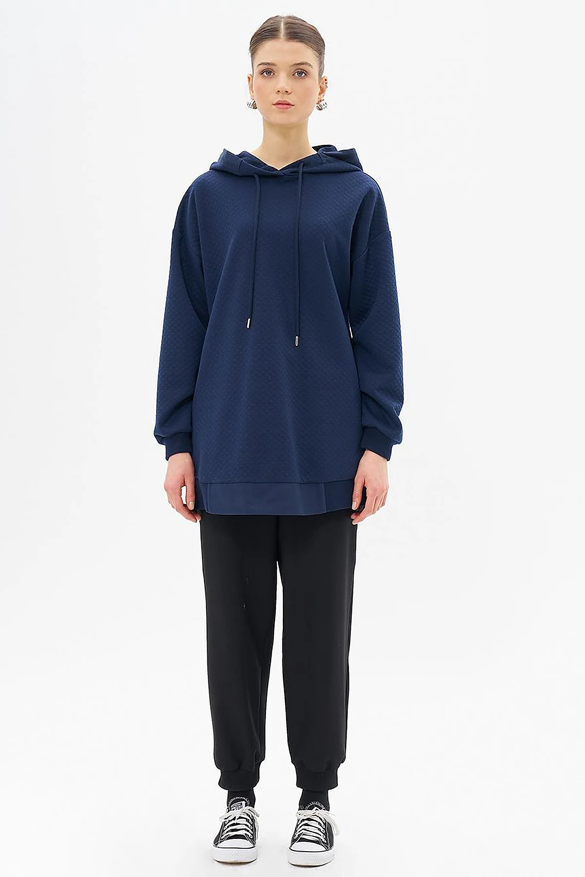 Quilted Sweatshirt Dark Navy Blue