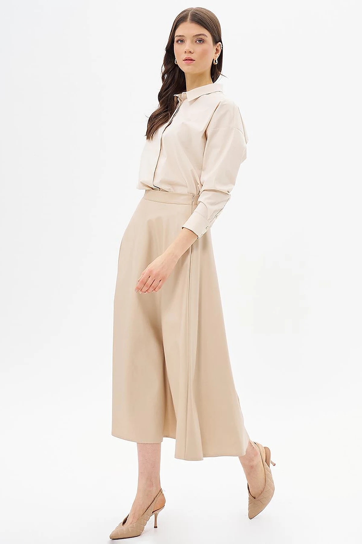 High Waist Faux Leather Skirt Light Beige
