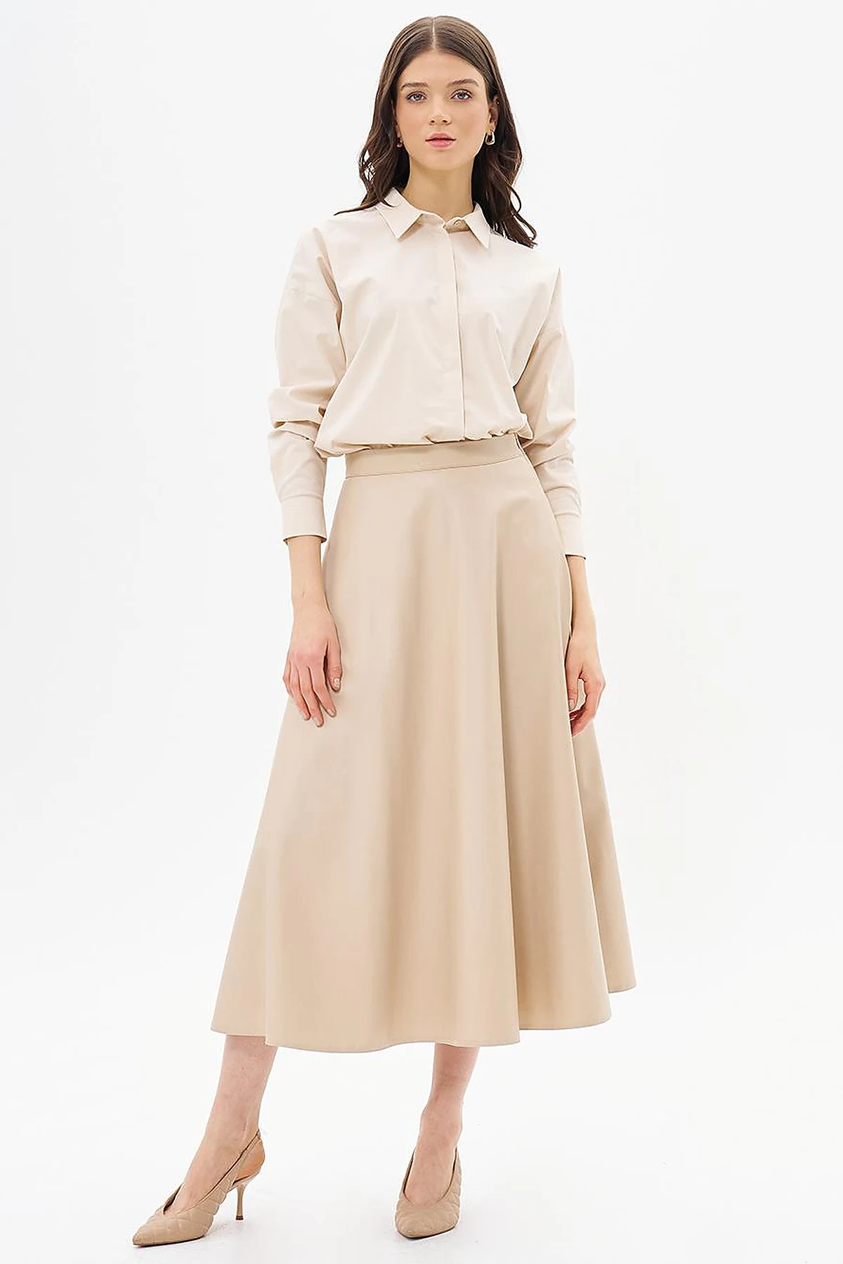 High Waist Faux Leather Skirt Light Beige