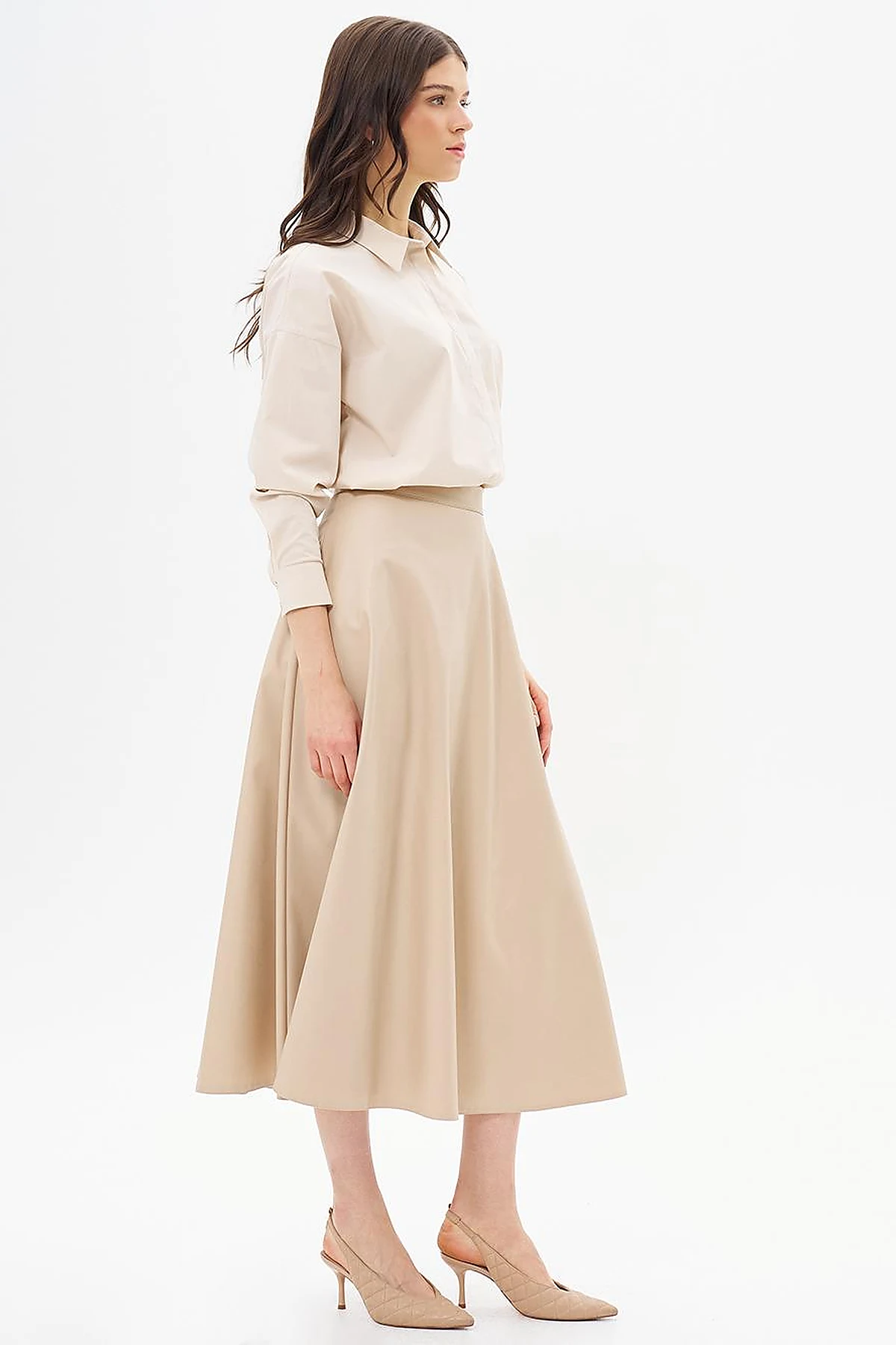 High Waist Faux Leather Skirt Light Beige