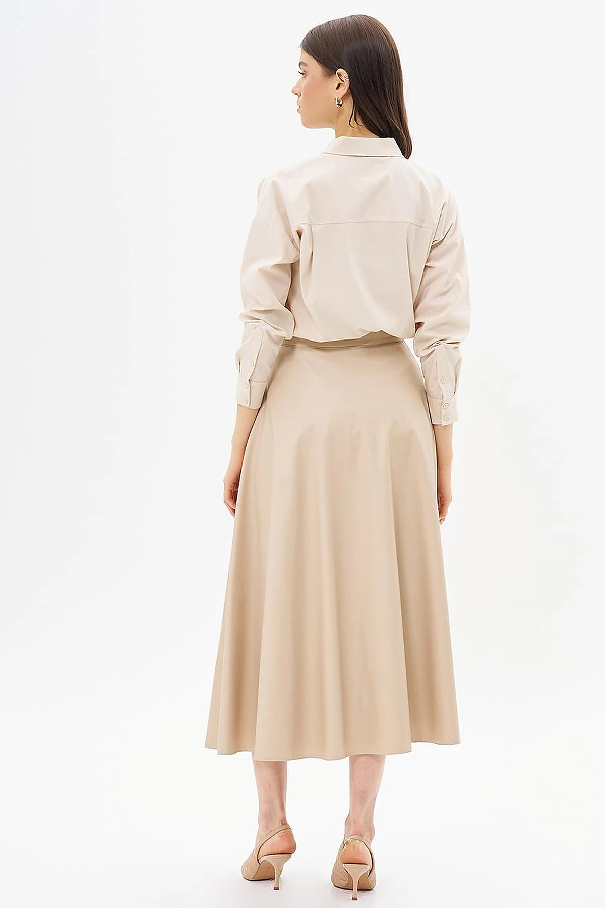 High Waist Faux Leather Skirt Light Beige