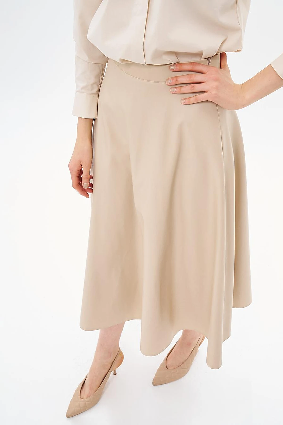 High Waist Faux Leather Skirt Light Beige