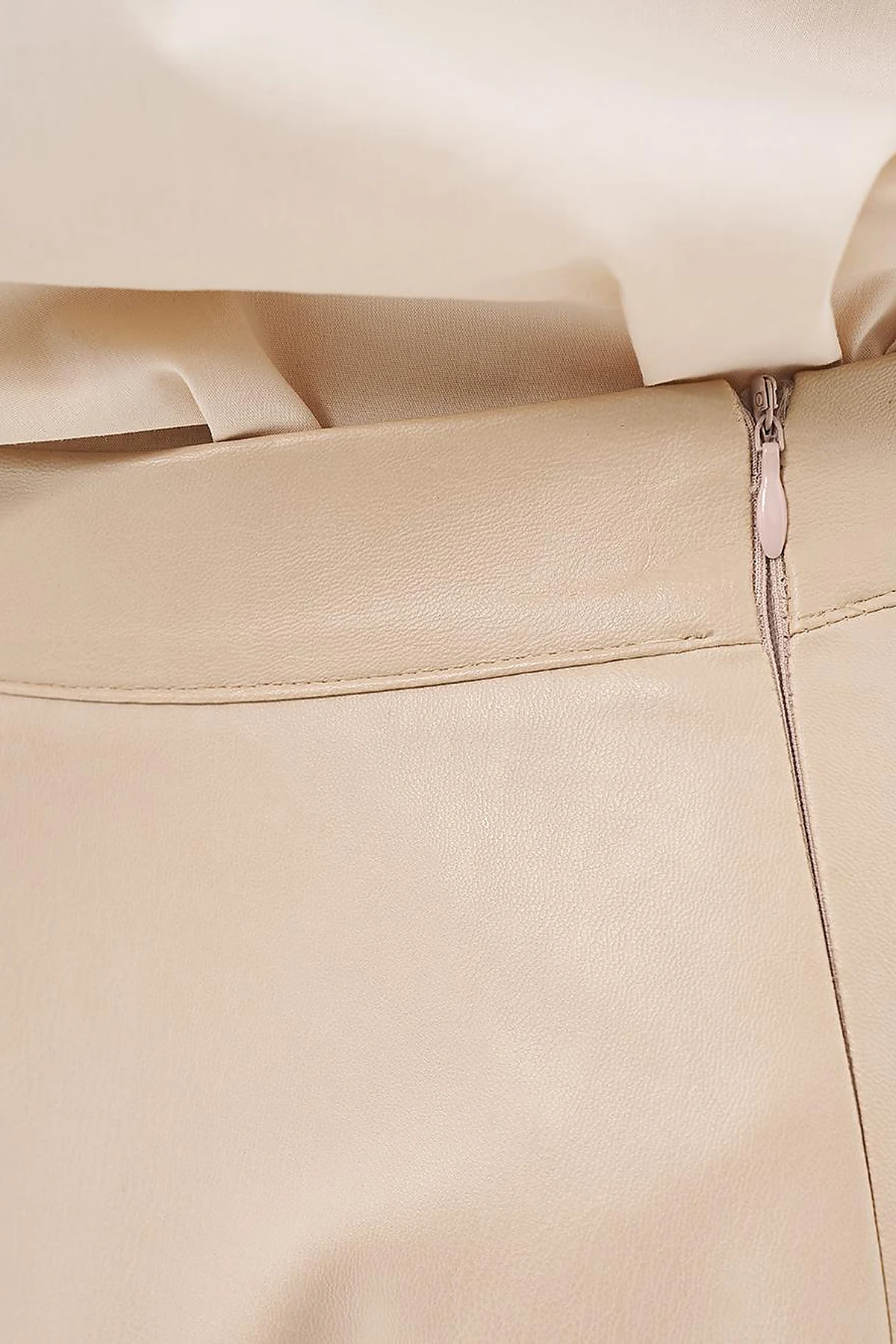 High Waist Faux Leather Skirt Light Beige
