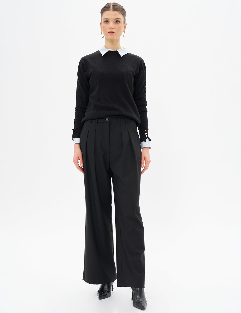 Double Pleated Detailed High Waist Trousers Black