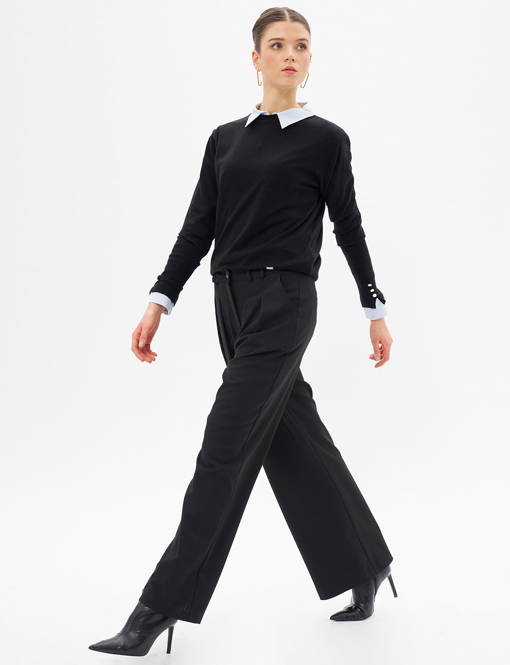 Double Pleated Detailed High Waist Trousers Black