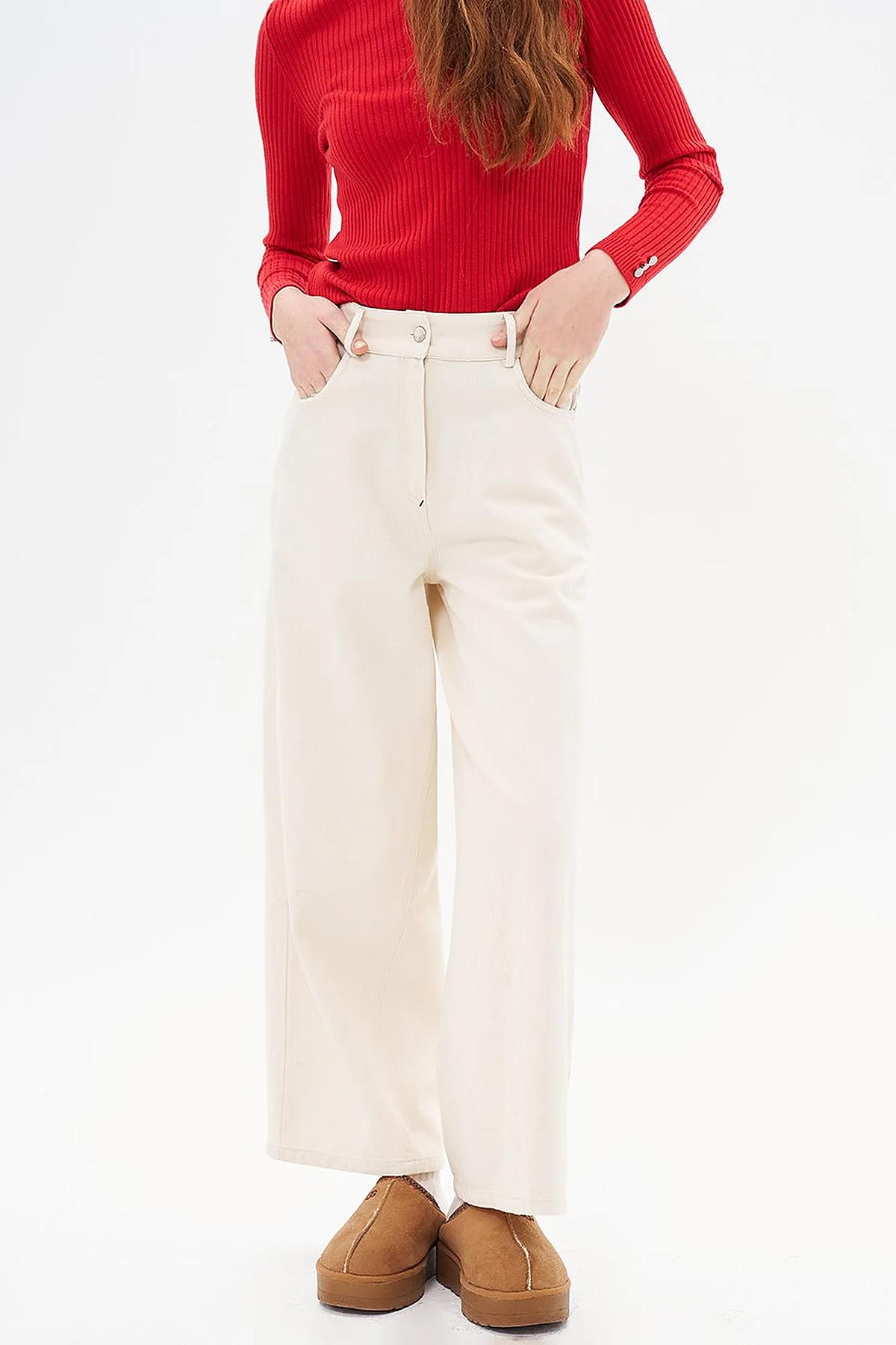 Wide Leg Denim Trousers Cream