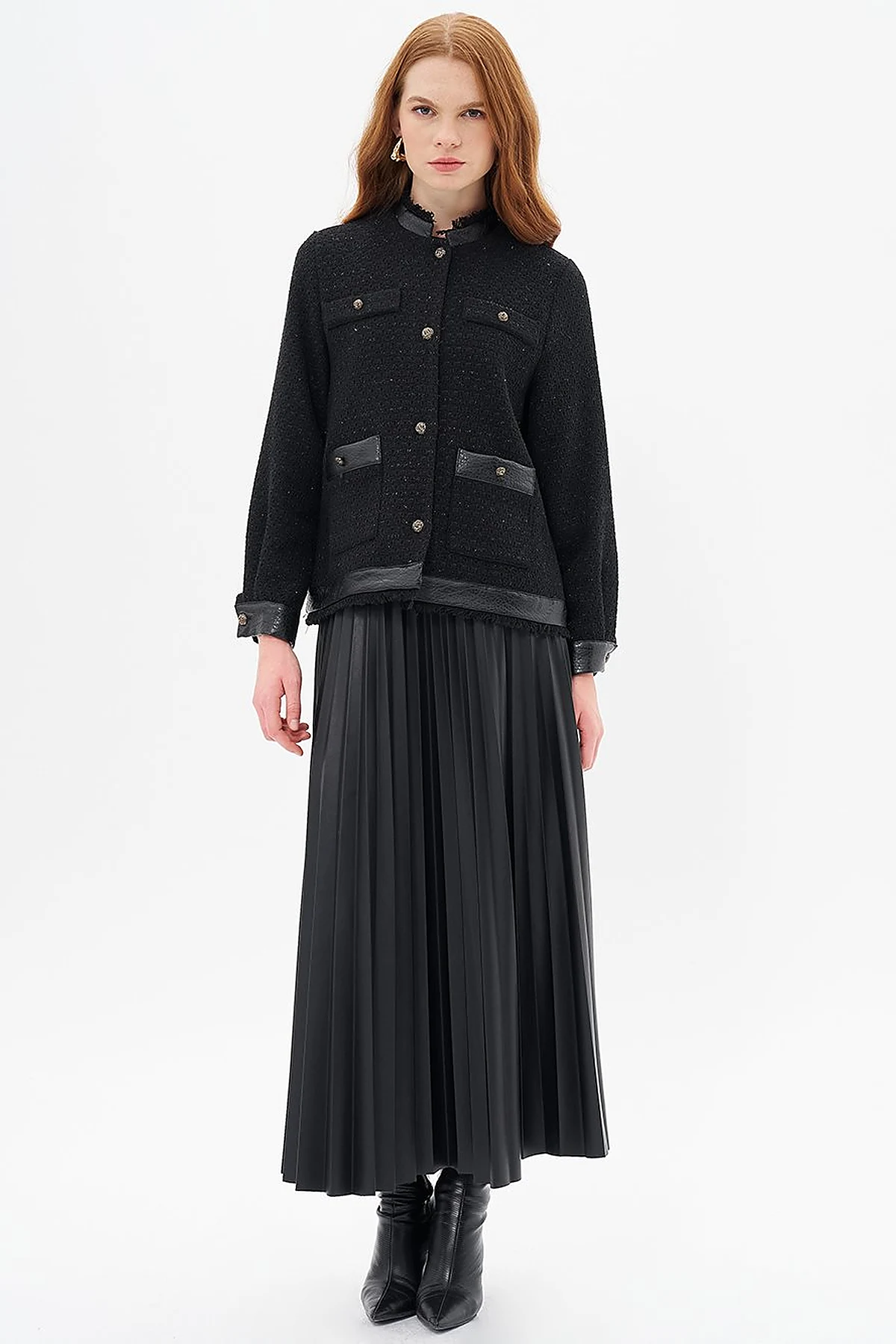  Button-Detail Textured Jacket Black