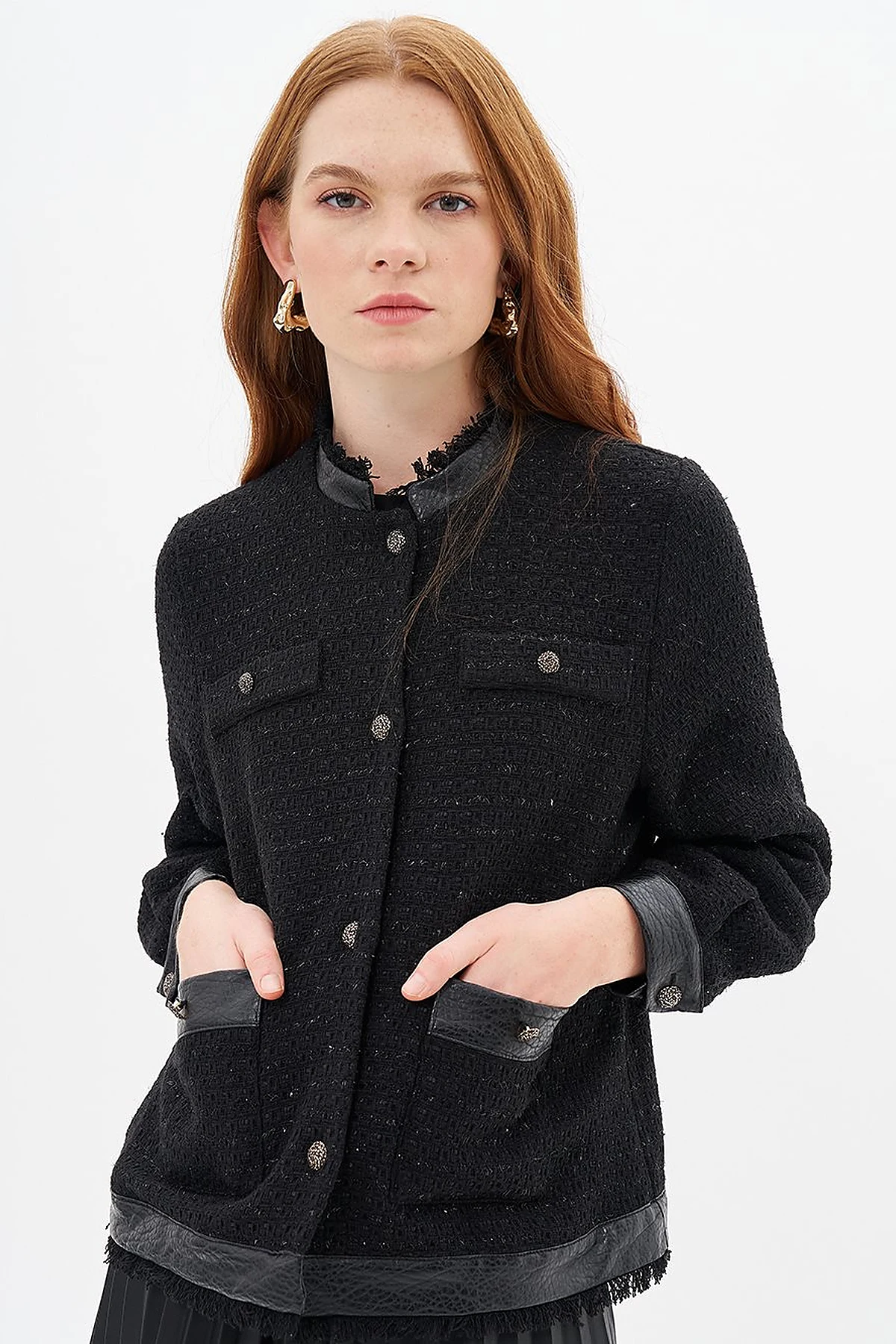  Button-Detail Textured Jacket Black