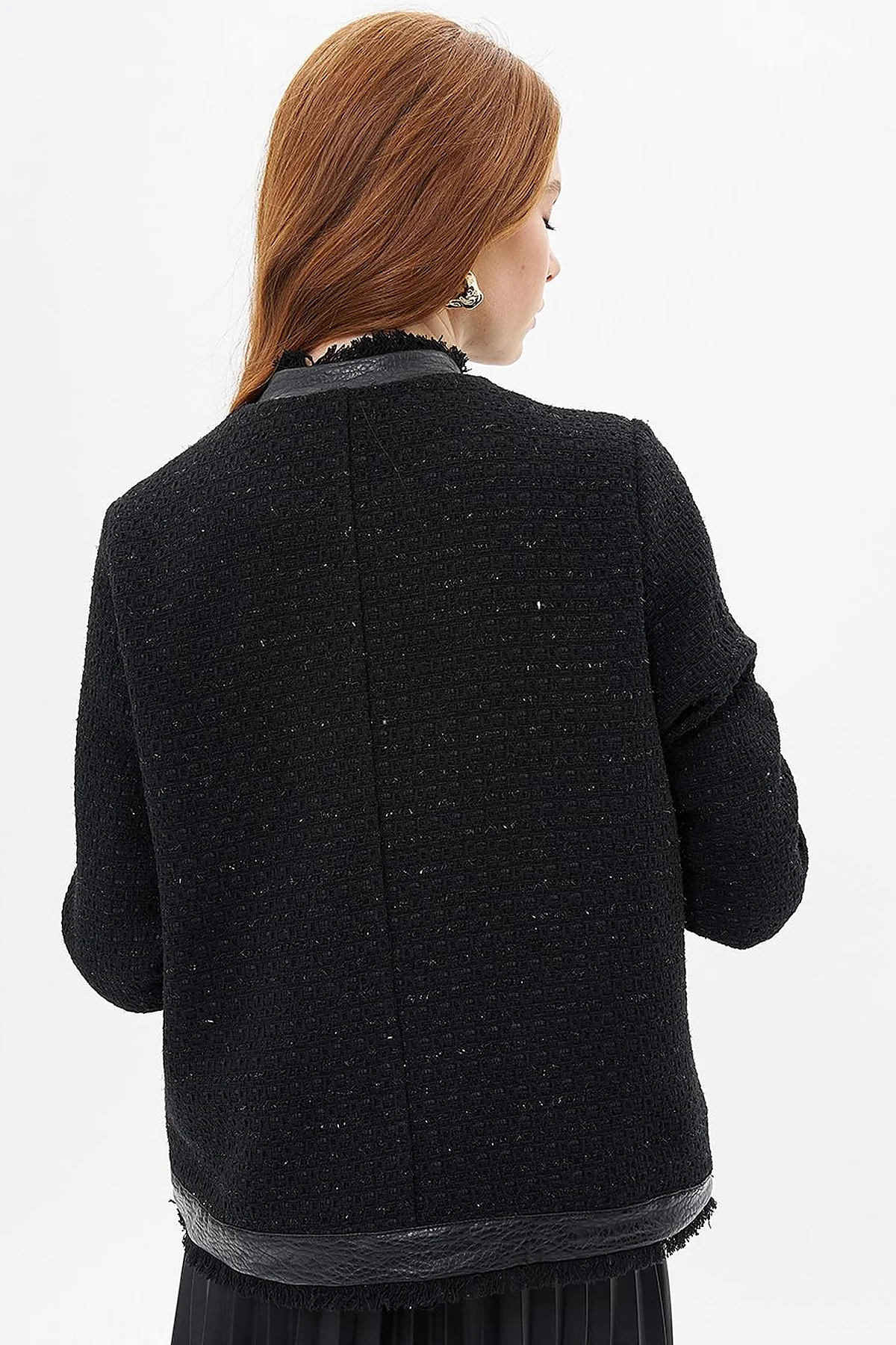  Button-Detail Textured Jacket Black