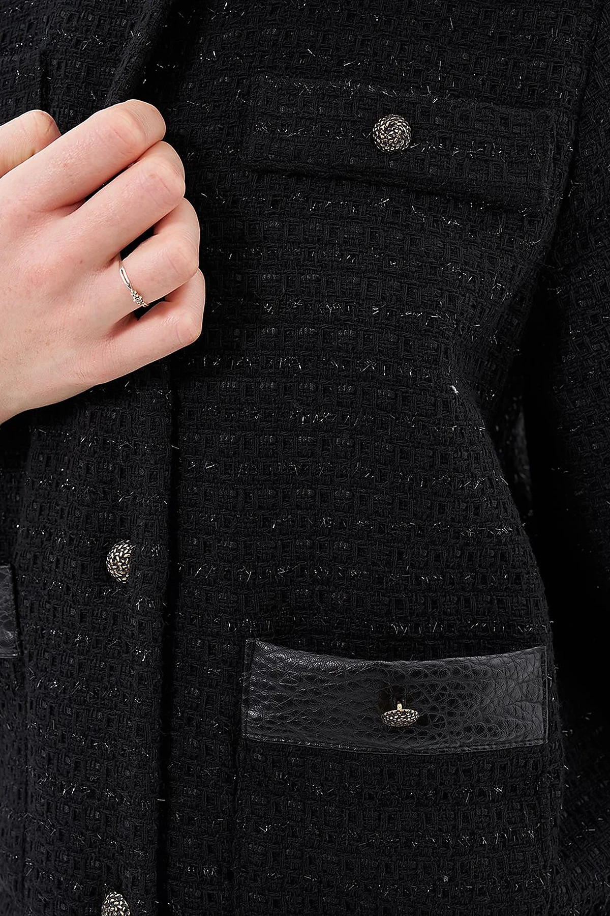  Button-Detail Textured Jacket Black