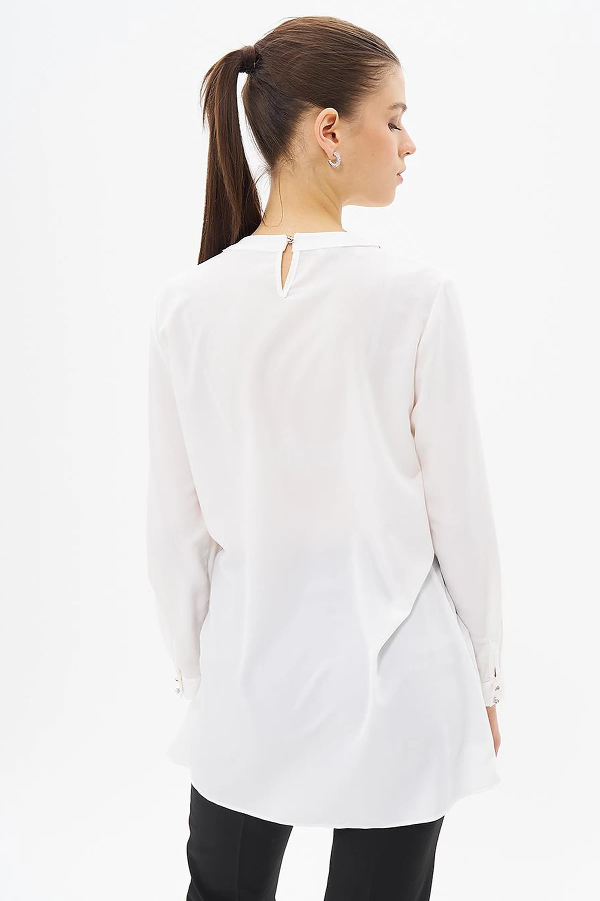 Ribbed Detailed Zero Collar Tunic Ecru