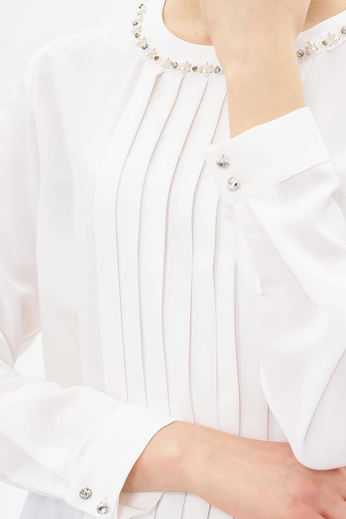 Ribbed Detailed Zero Collar Tunic Ecru