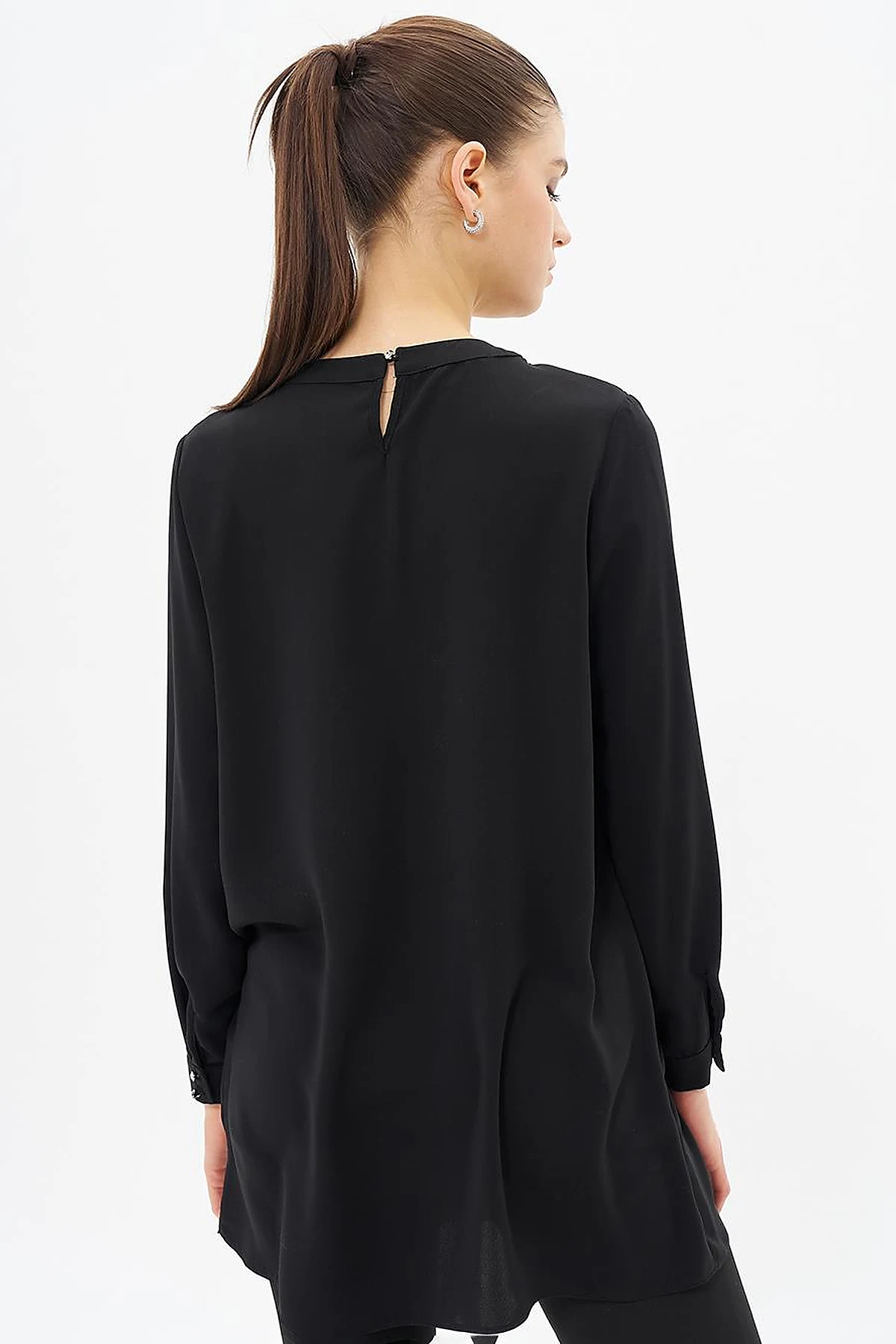 Ribbed Detailed Zero Collar Tunic Black