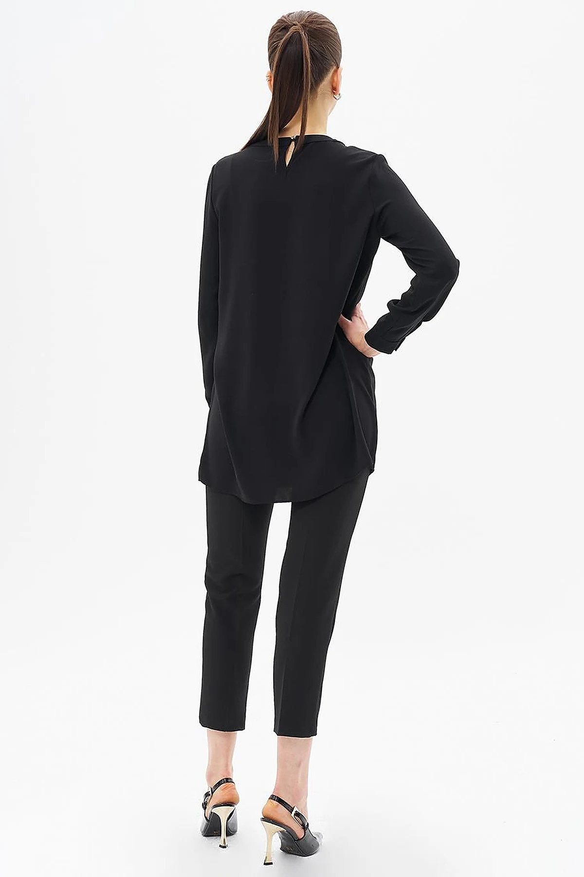 Ribbed Detailed Zero Collar Tunic Black