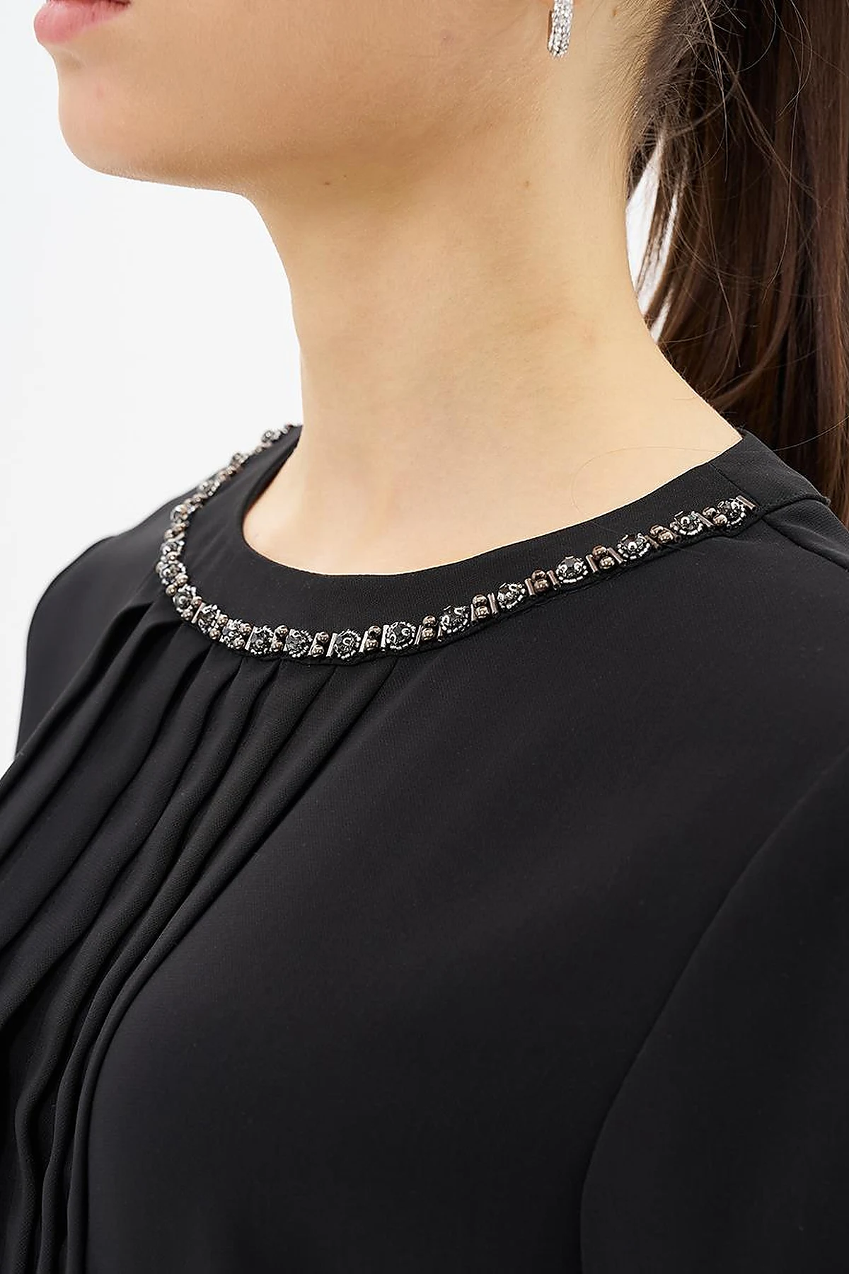 Ribbed Detailed Zero Collar Tunic Black
