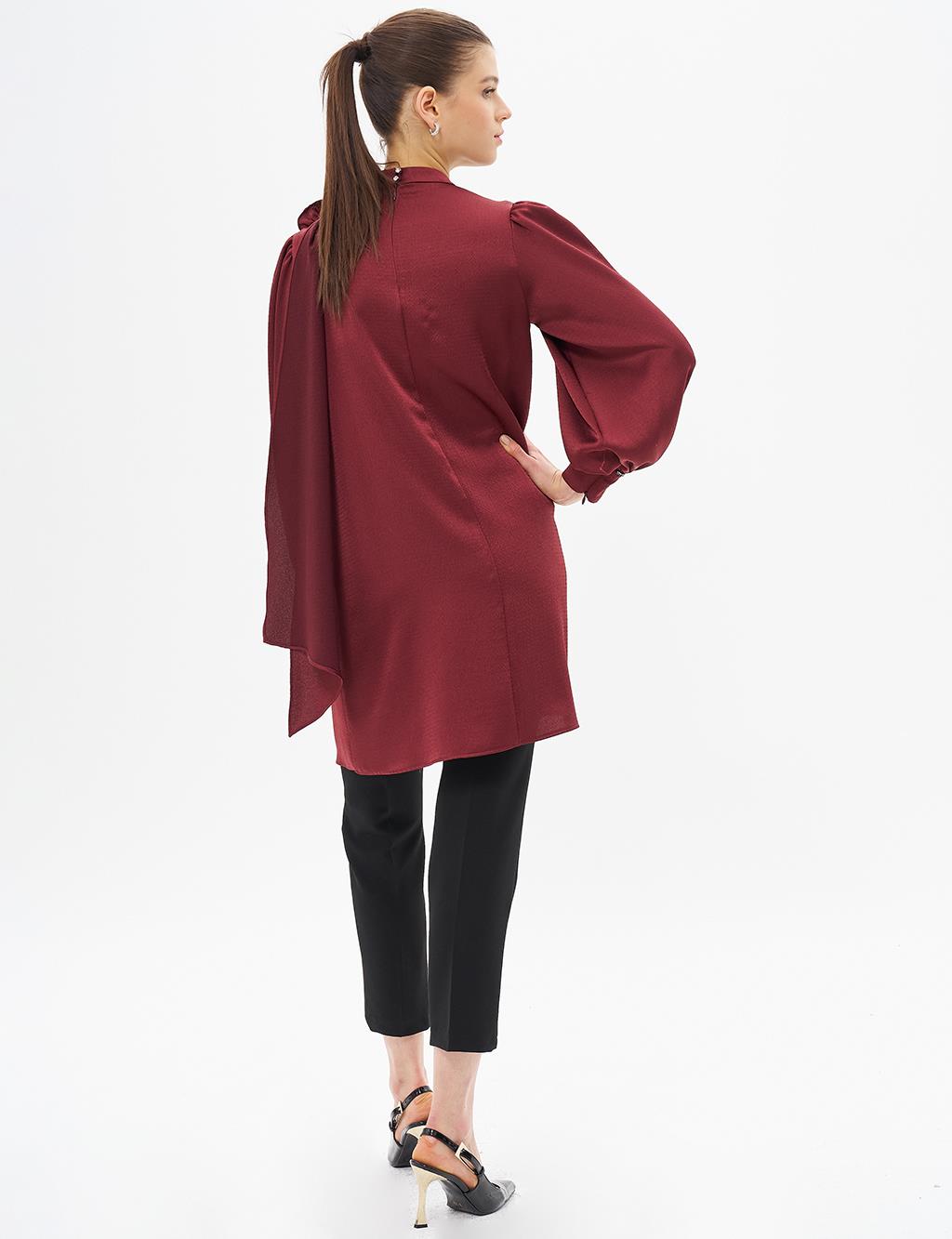 Rose Motif Satin Tunic Burgundy