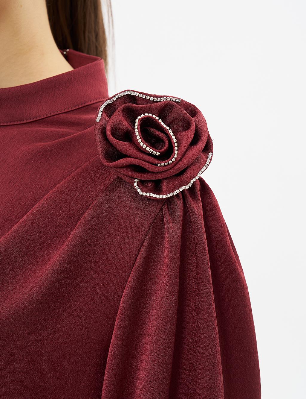 Rose Motif Satin Tunic Burgundy