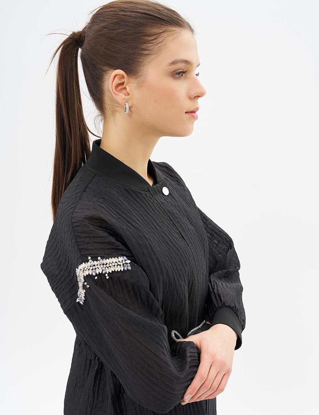 Stone Embroidered Embroidered Jacket Black