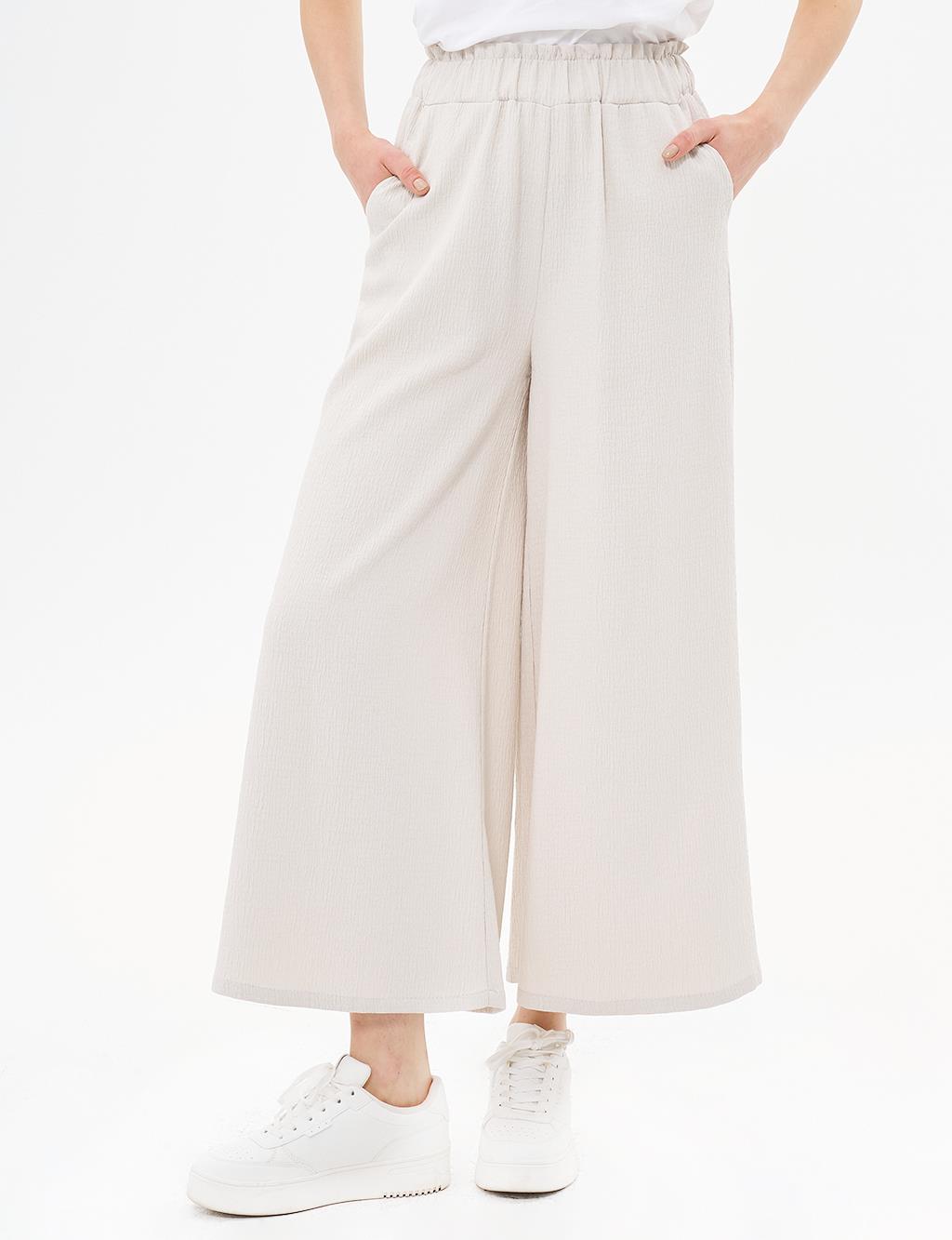 Wide Leg Crinkle Pants Stone