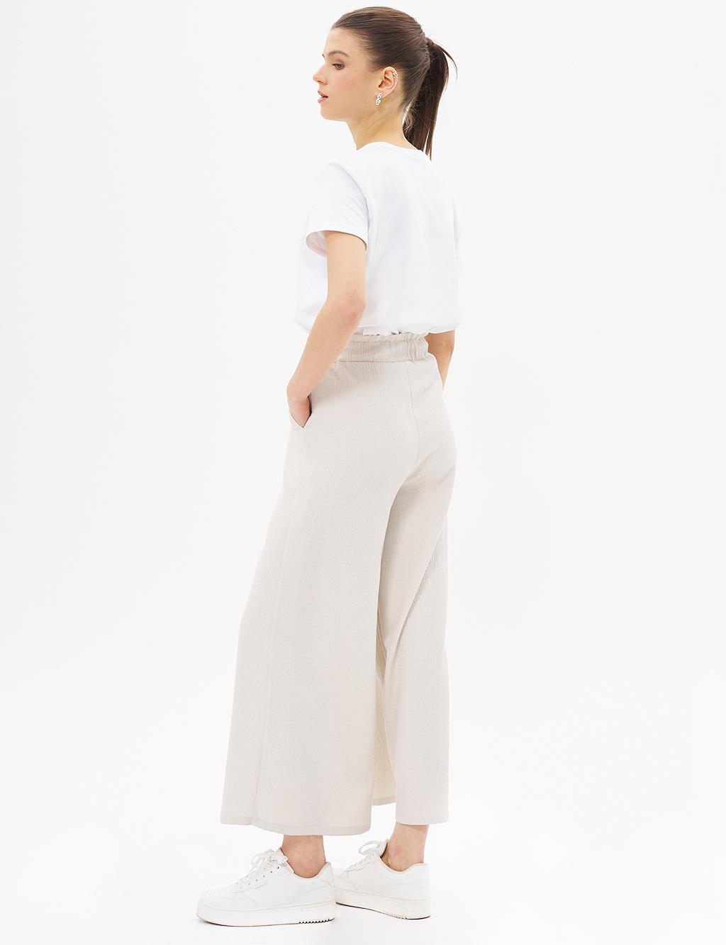 Wide Leg Crinkle Pants Stone