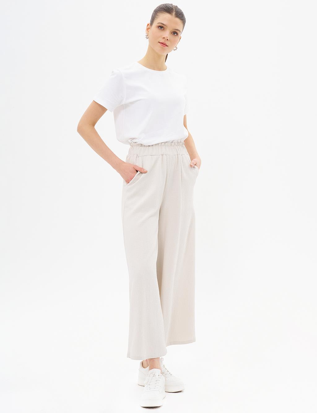 Wide Leg Crinkle Pants Stone