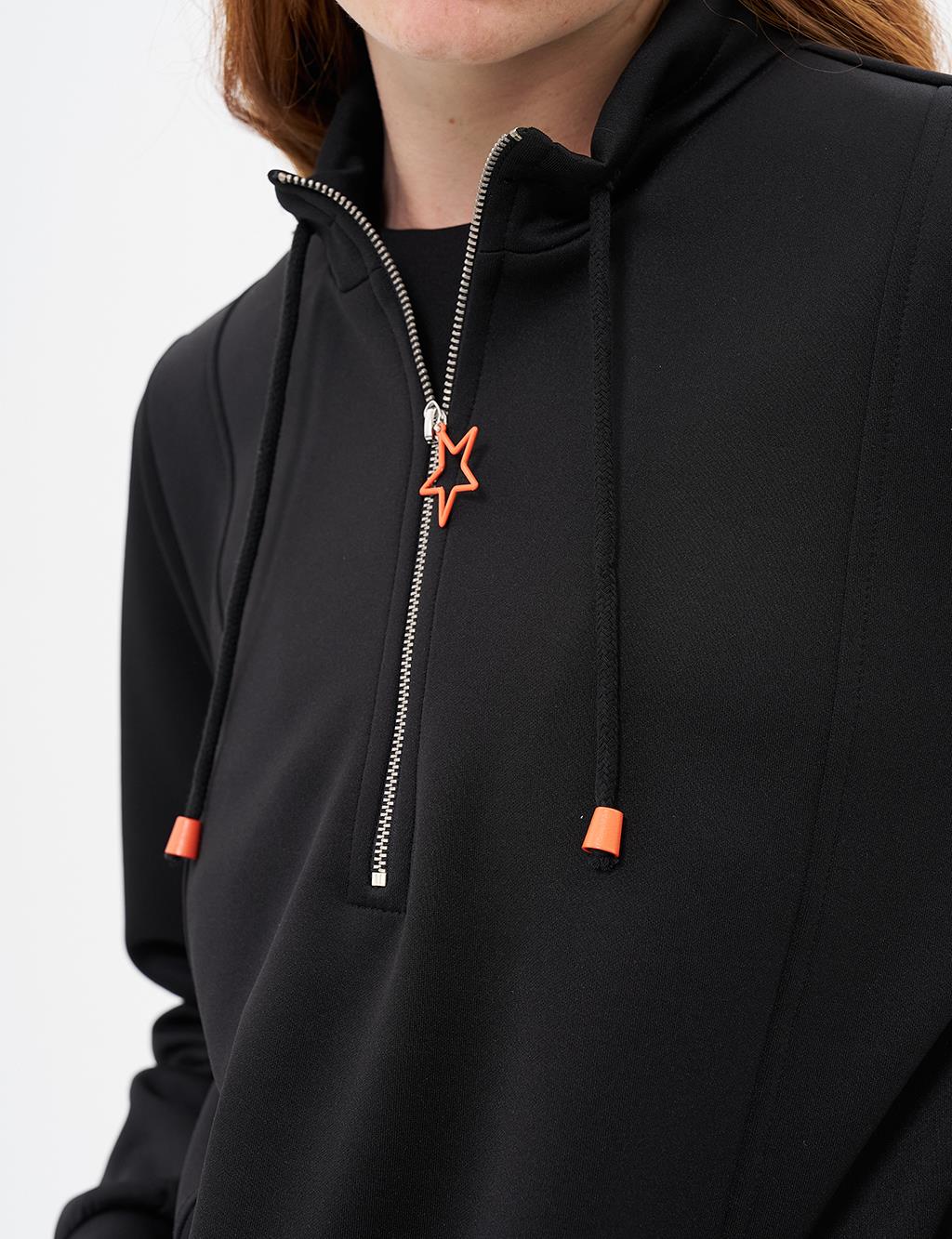 Yarım Fermuar Kapamalı Scuba Sweatshirt Siyah