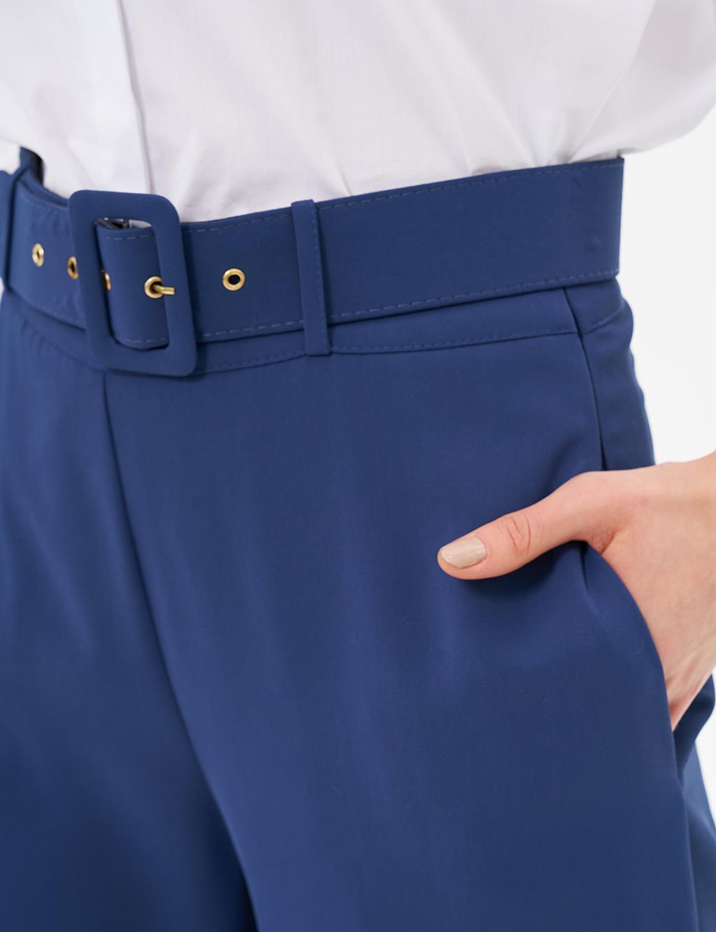 Wide Leg Pants with Belt Detail Indigo