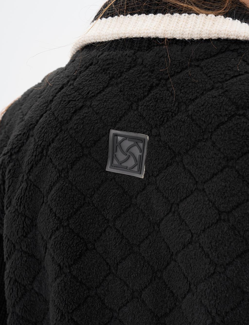 Knitwear Garnished Plush Jacket Black