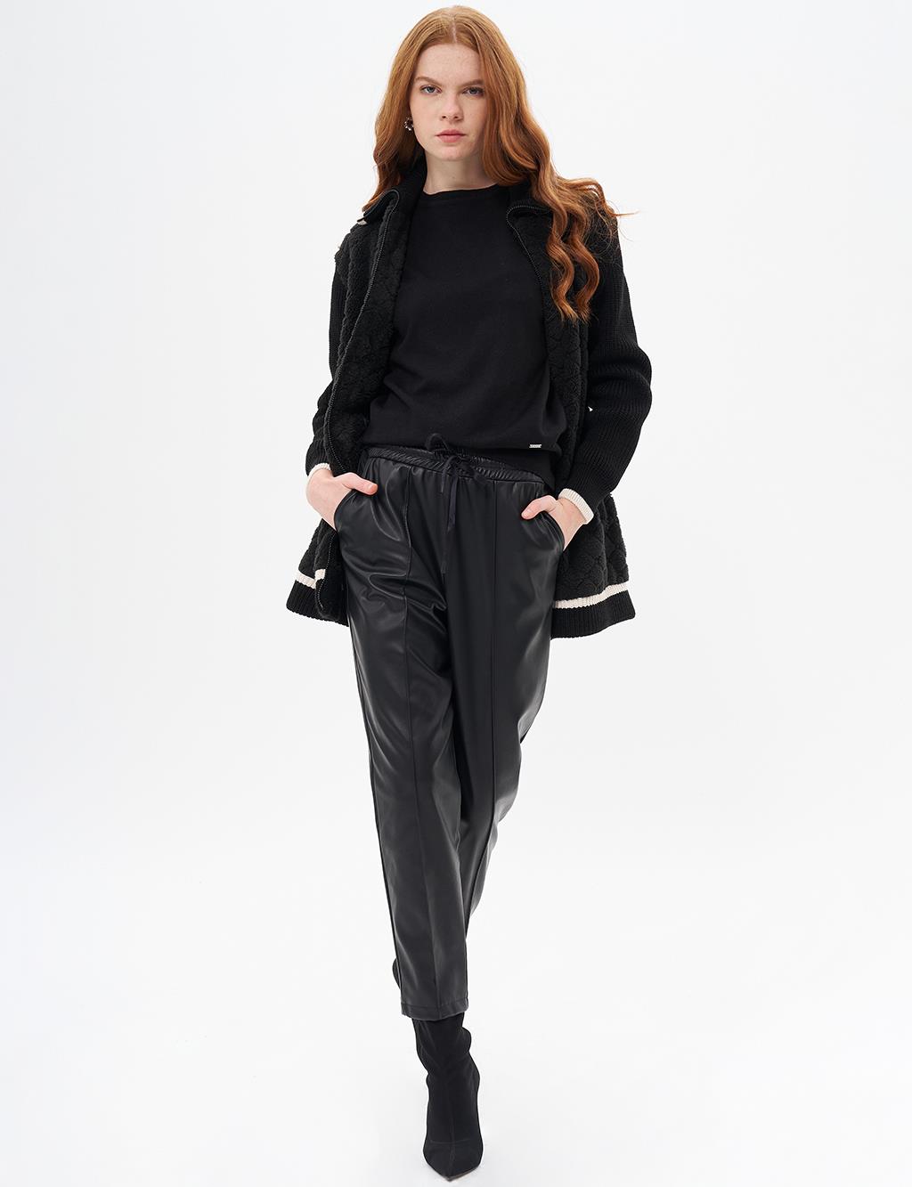 Knitwear Garnished Plush Jacket Black