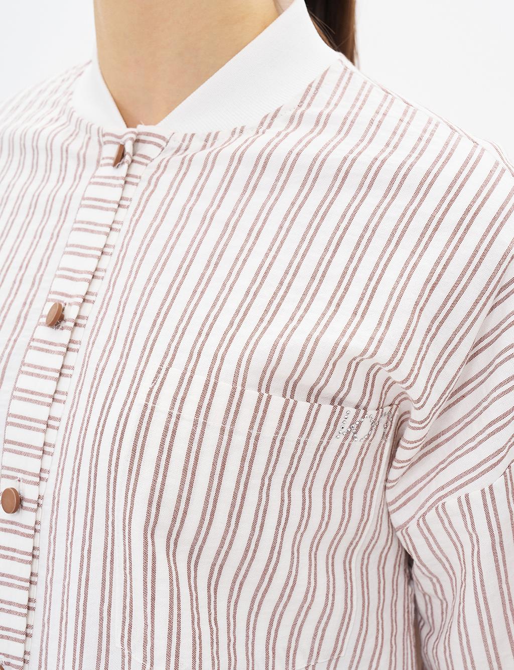 College Collar Striped Pattern Tunic Brown