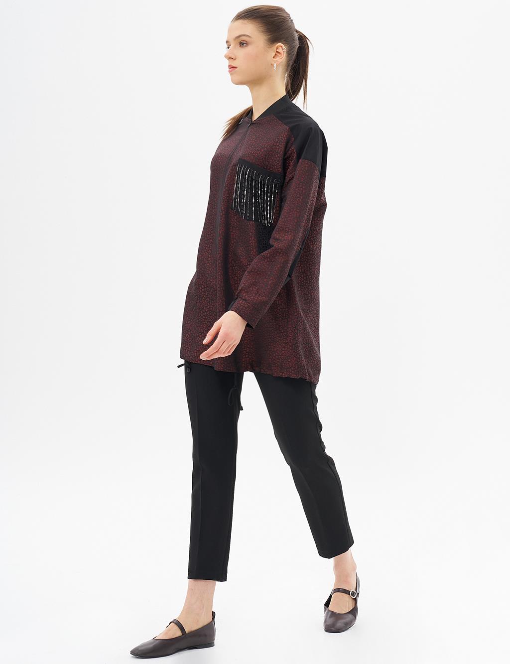College Collar Abstract Pattern Tunic Chestnut